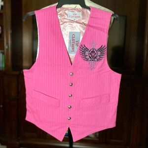 VIP Clothing Men’s Casual Vest w/ Blk/Gry Embroidery & Rhinestones Size M